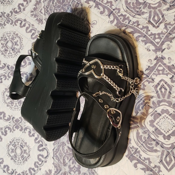 Platform Black Goth Sandals 8 - Picture 1 of 11